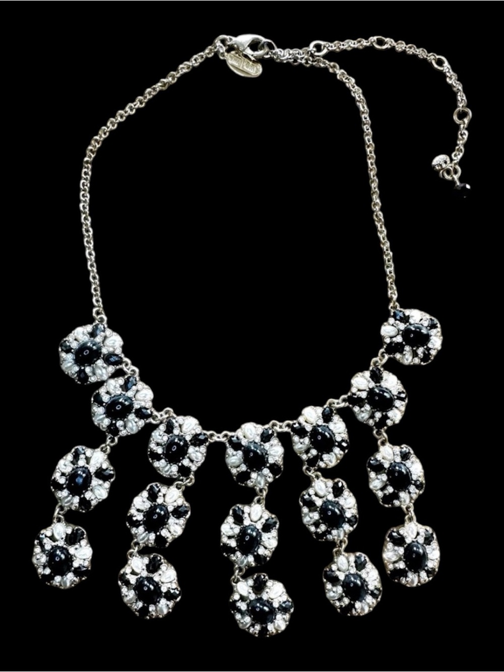 White House Black Market Silver-Tone Black & White Floral Statement Bib Necklace